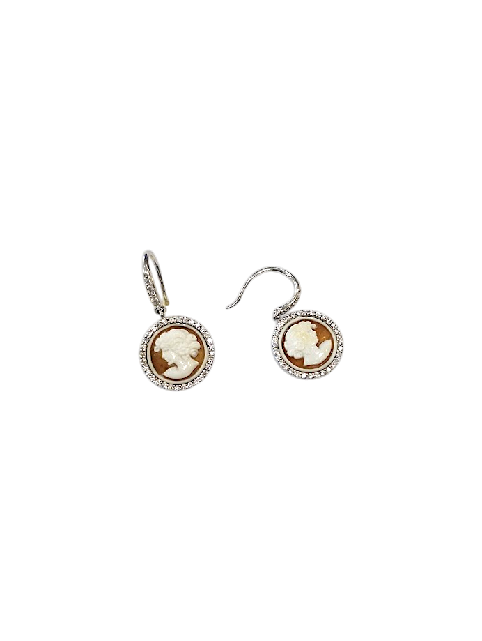 Orecchini 14 mm in  Cameo Sardonica  – Argento 925 e Zirconi