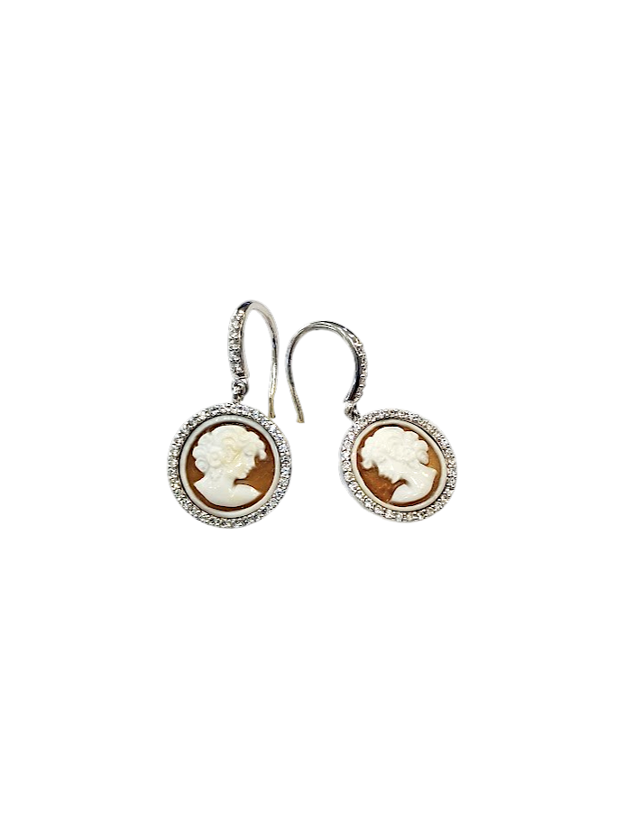 Orecchini 14 mm in  Cameo Sardonica  – Argento 925 e Zirconi