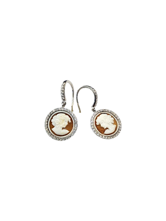 Orecchini 14 mm in  Cameo Sardonica  – Argento 925 e Zirconi