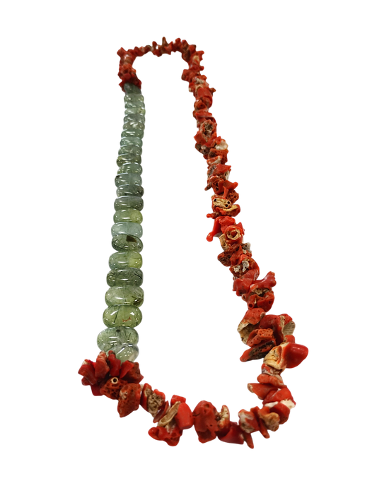 Collana in Corallo Mediterraneo Spezzato e Prinite – 70 cm – Lavorazione Artigianale