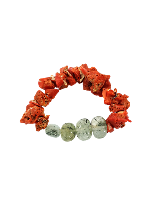 Bracciale in Corallo Mediterraneo Spezzato e Prinite  – Lavorazione Artigianale