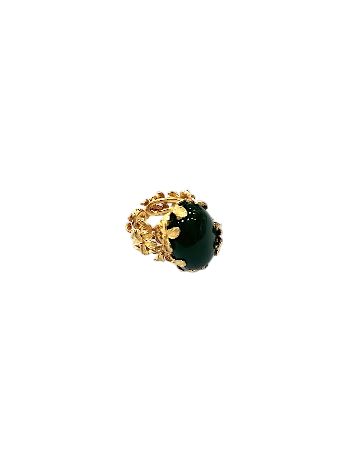 Anello in Argento 925 Dorato – Collezione Fiori Daphne Pietre in Agata Verde 20×15 mm