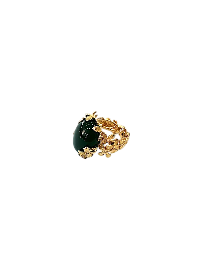 Anello in Argento 925 Dorato – Collezione Fiori Daphne Pietre in Agata Verde 20×15 mm