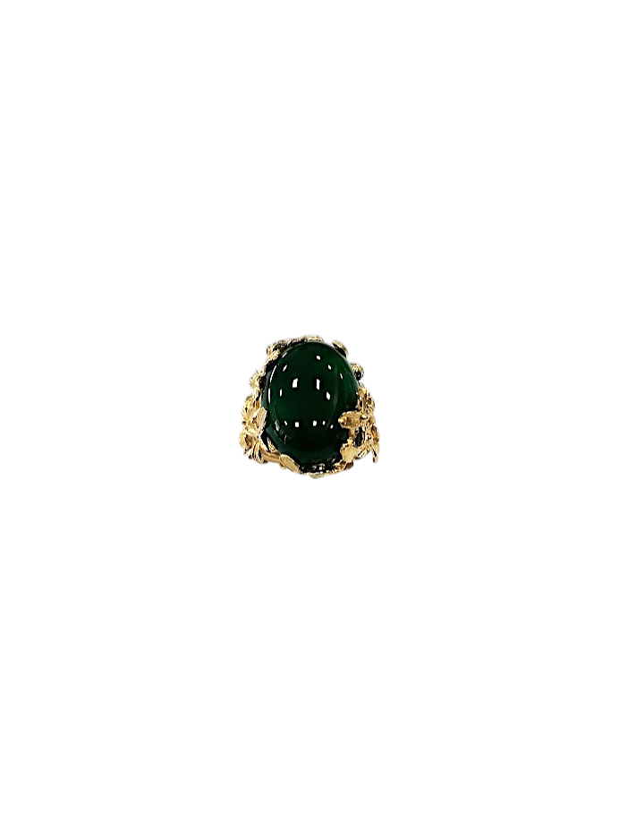 Anello in Argento 925 Dorato – Collezione Fiori Daphne Pietre in Agata Verde 20×15 mm