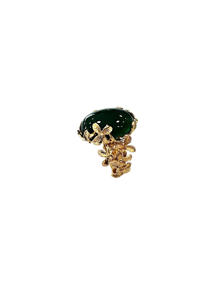 Anello in Argento 925 Dorato – Collezione Fiori Daphne Pietre in Agata Verde 20×15 mm