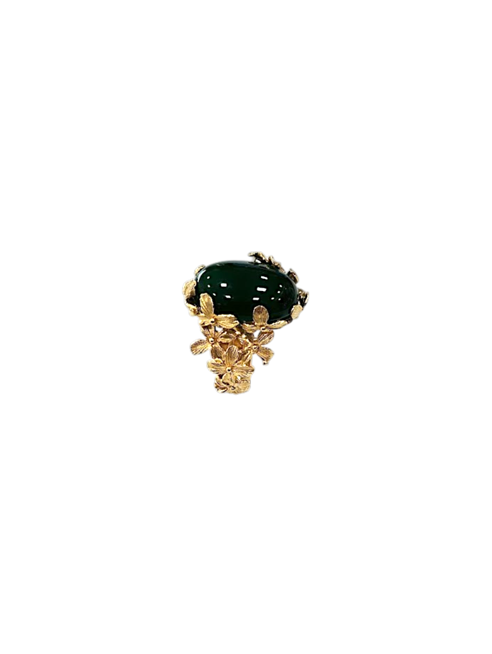 Anello in Argento 925 Dorato – Collezione Fiori Daphne Pietre in Agata Verde 20×15 mm