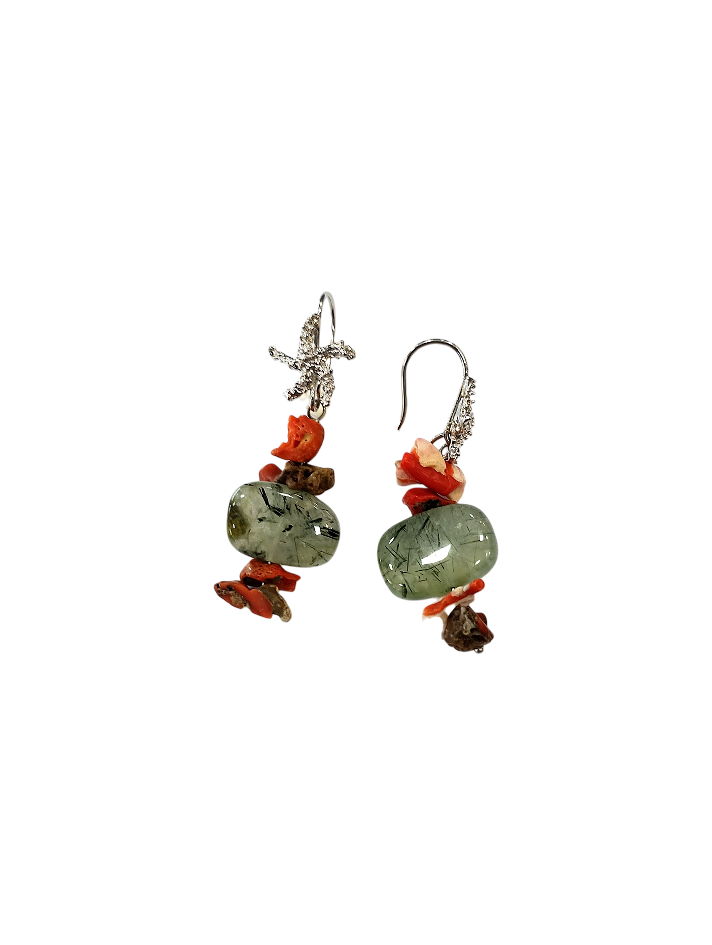 Orecchini in Corallo Mediterraneo Spezzato, Prinite e Argento 925