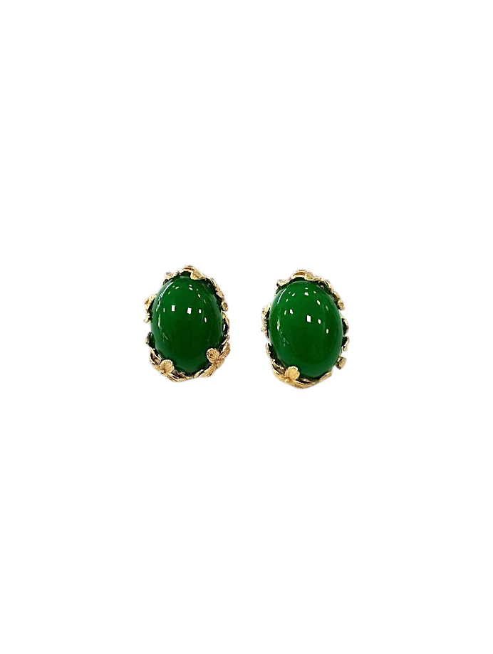Orecchini Collezione Daphne – Argento 925 Dorato con Agate Verdi 20×15 mm