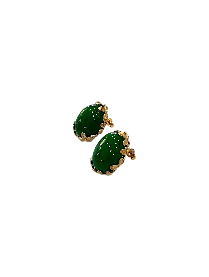Orecchini Collezione Daphne – Argento 925 Dorato con Agate Verdi 20×15 mm