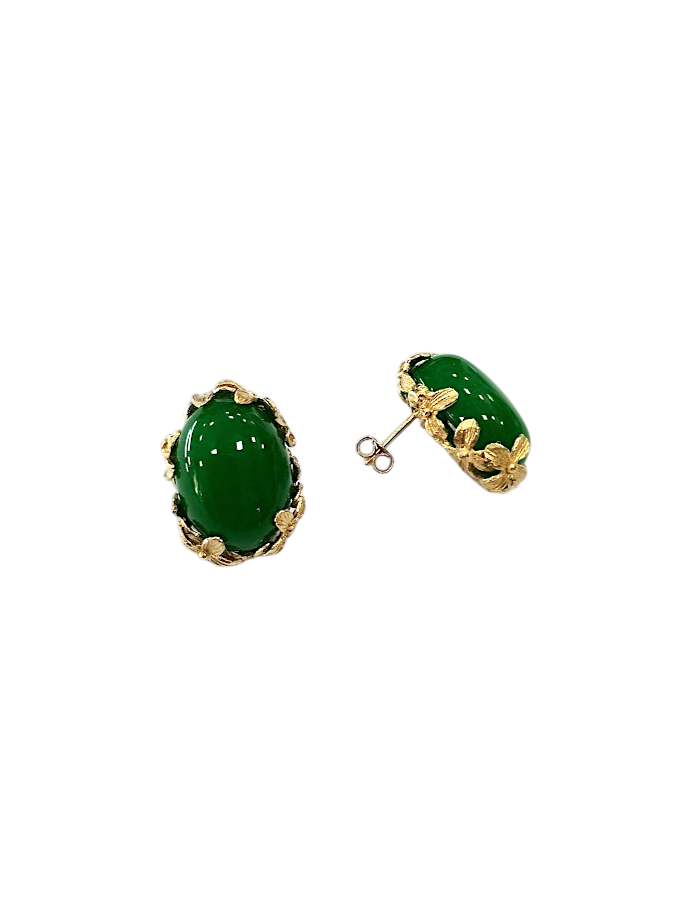 Orecchini Collezione Daphne – Argento 925 Dorato con Agate Verdi 20×15 mm