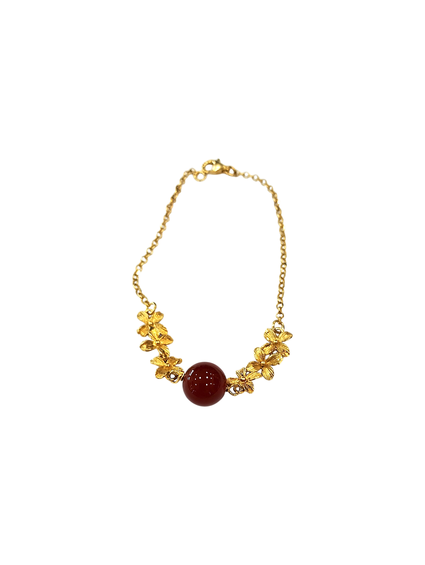 Bracciale Collezione Daphne – Argento 925 Dorato con Agata Rossa 10 mm