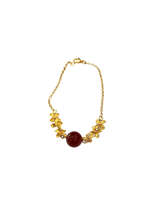 Bracciale Collezione Daphne – Argento 925 Dorato con Agata Rossa 10 mm