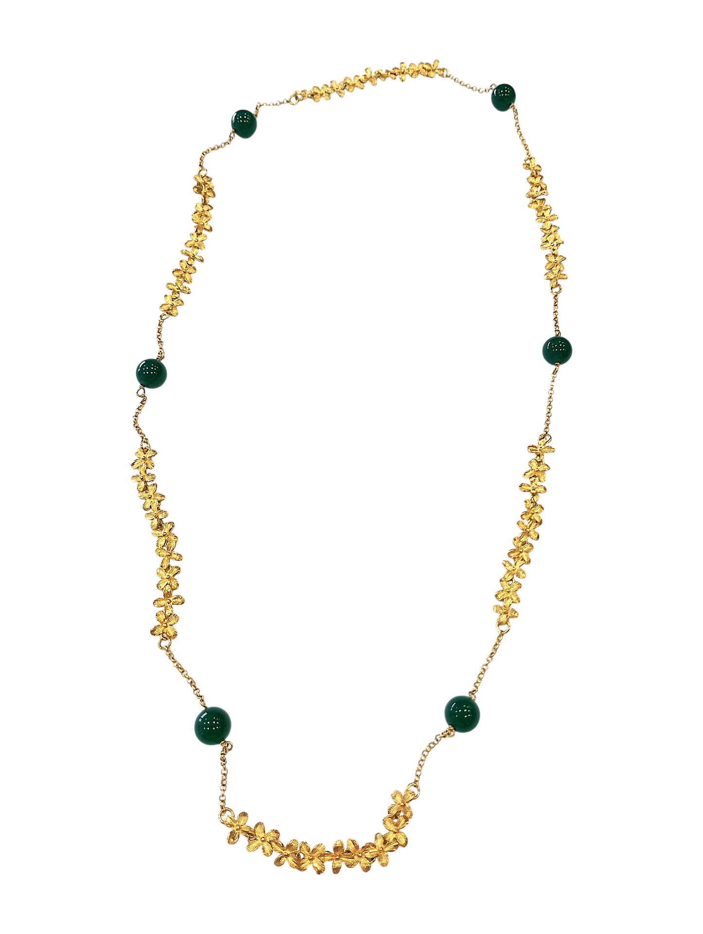 Collezione Daphne  - Collana Laccio Lungo Argento 925 dorato • Agata verde 10 mm • Lunghezza 90 cm