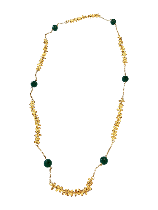 Collezione Daphne  - Collana Laccio Lungo Argento 925 dorato • Agata verde 10 mm • Lunghezza 90 cm