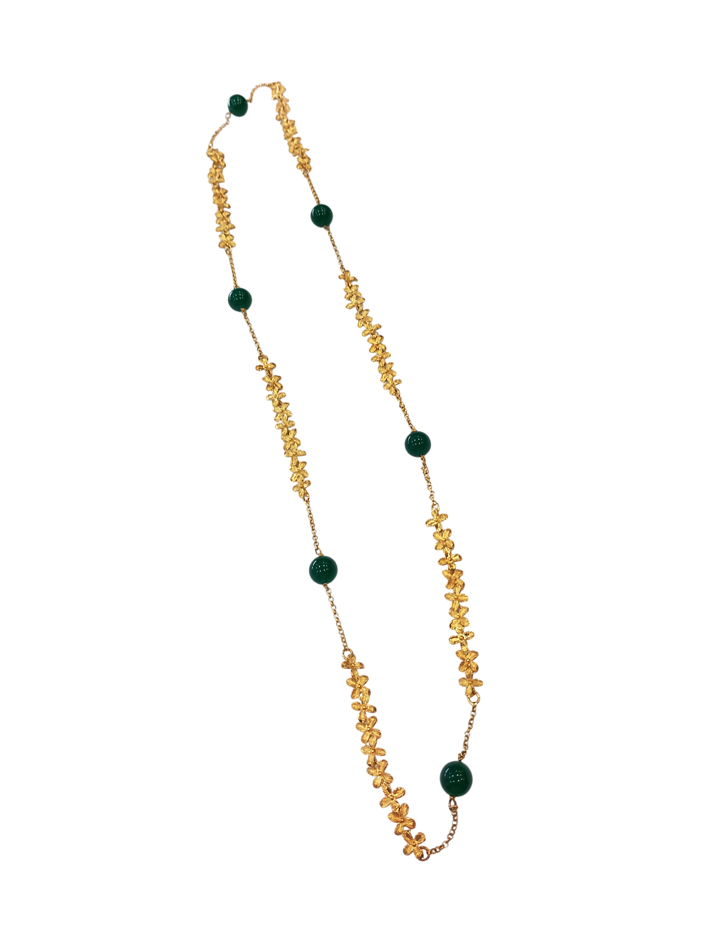 Collezione Daphne  - Collana Laccio Lungo Argento 925 dorato • Agata verde 10 mm • Lunghezza 90 cm