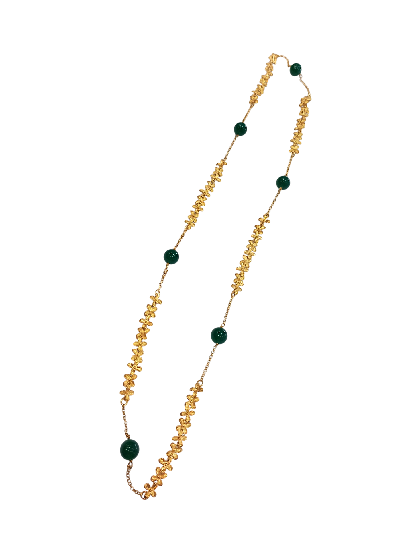 Collezione Daphne  - Collana Laccio Lungo Argento 925 dorato • Agata verde 10 mm • Lunghezza 90 cm