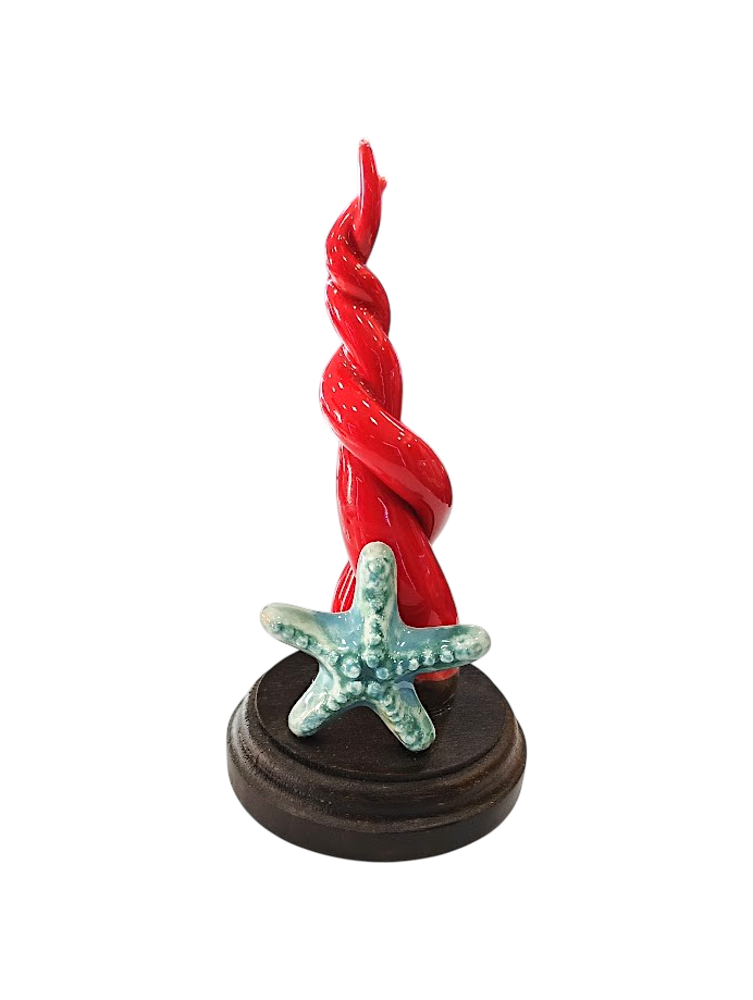 Corno Intrecciato in Ceramica con Stella Marina Azzurra – 15 cm