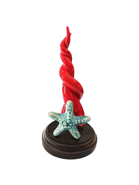 Corno Intrecciato in Ceramica con Stella Marina Azzurra – 15 cm