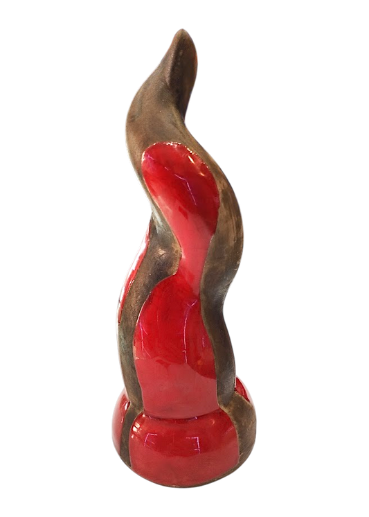 Corno Scaramantico in Ceramica Rossa – Strisce Marrone Satinato Lava | 20 cm