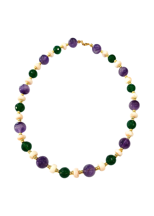 Collana Girocollo in Corallo Rosa Naturale Giappone e Pietre Dure – Argento 925 Dorato (45 cm)