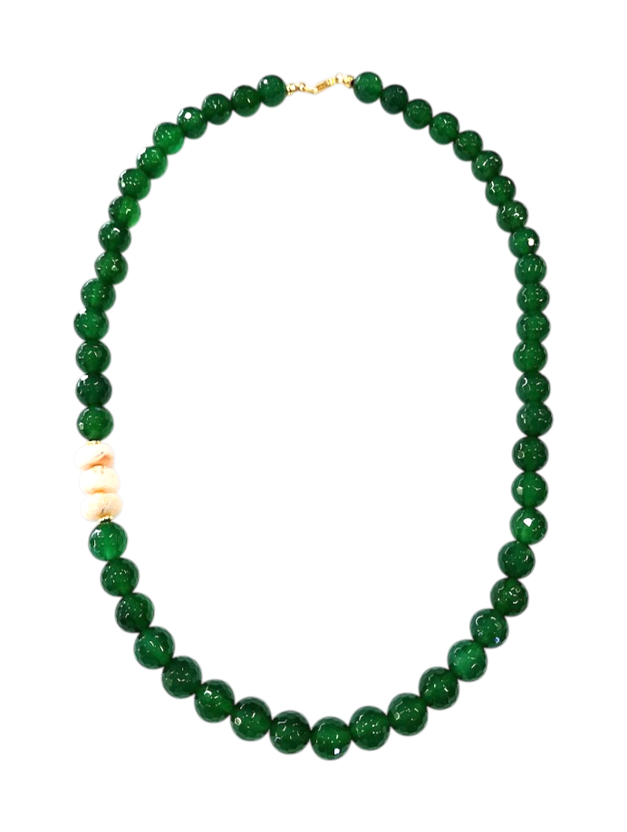 Collana in Agata verde Faccettata con Rondelle di Corallo Rosa Giappone – Argento 925 Dorato (50 cm) (Copia)