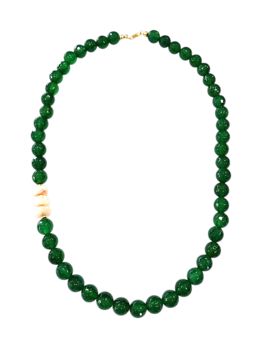 Collana in Agata verde Faccettata con Rondelle di Corallo Rosa Giappone – Argento 925 Dorato (50 cm) (Copia)
