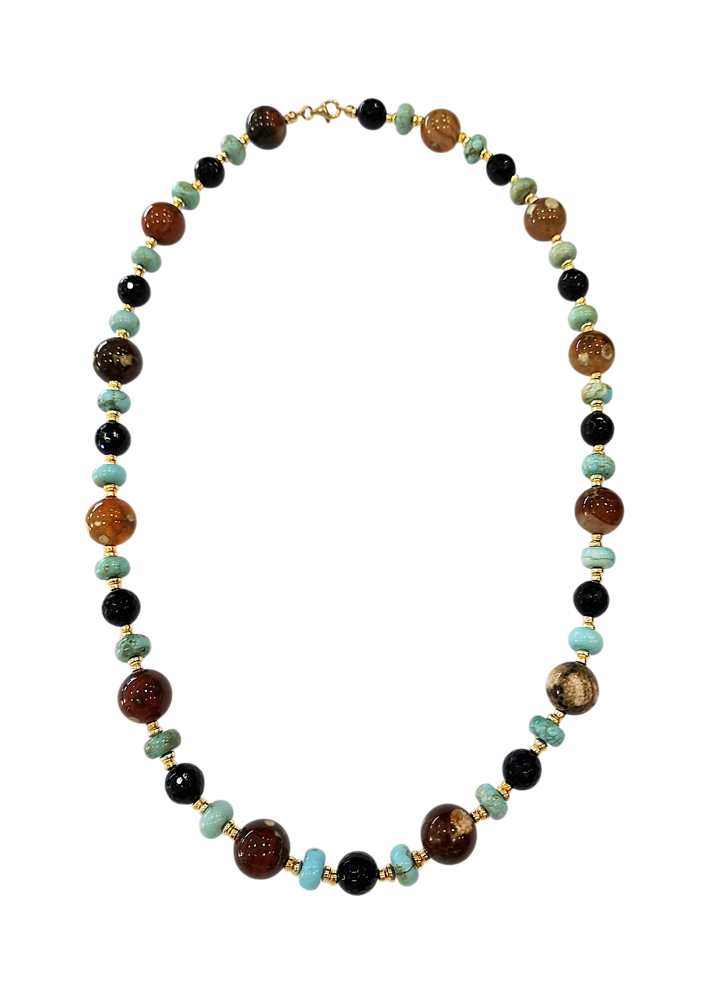 Collana in Pietre Dure di Forme Varie – Onice, Diaspro e Magnesite – Argento 925 (60 cm)
