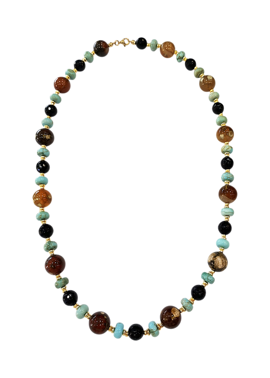 Collana in Pietre Dure di Forme Varie – Onice, Diaspro e Magnesite – Argento 925 (60 cm)