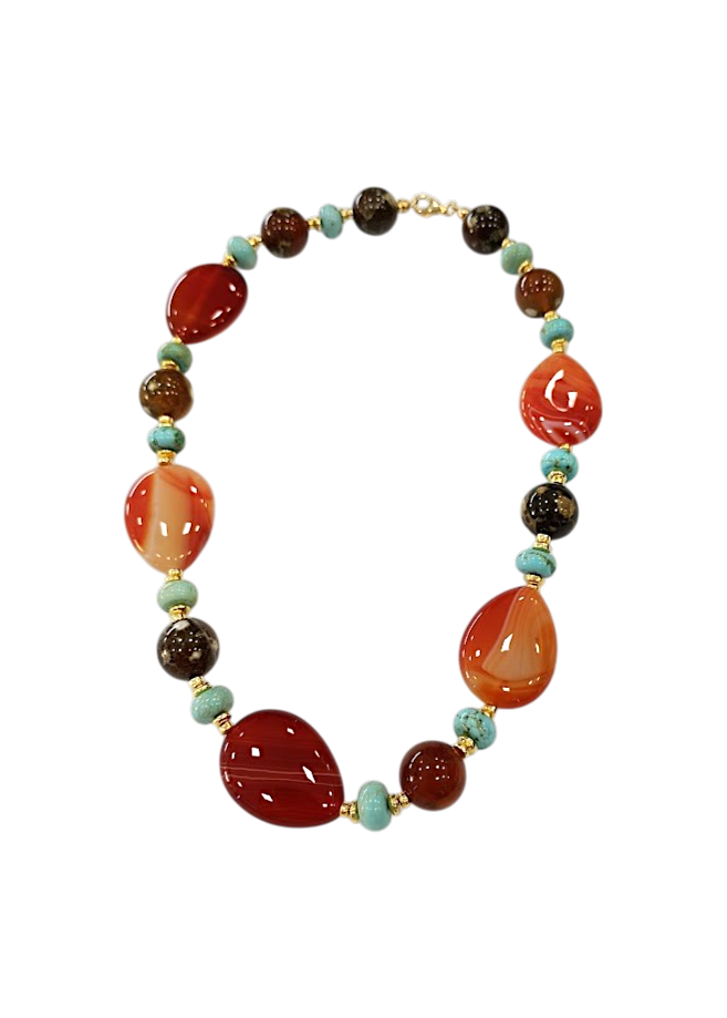 Collana in Pietre Dure di Forme Varie – Corneola, Diaspro e Magnesite – Argento 925 (45 cm) (Copia)
