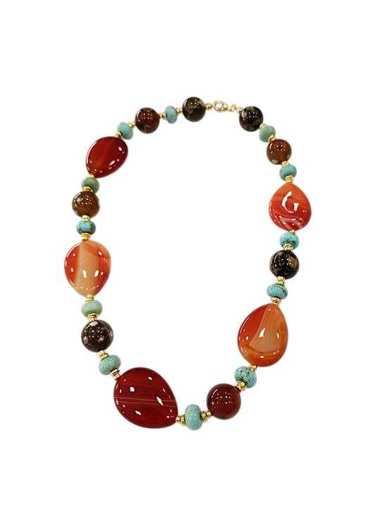 Collana in Pietre Dure di Forme Varie – Corneola, Diaspro e Magnesite – Argento 925 (45 cm) (Copia)