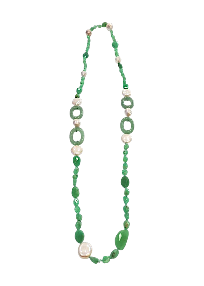 Collana in Avventurina Verde e Perle Barocche – 100 cm