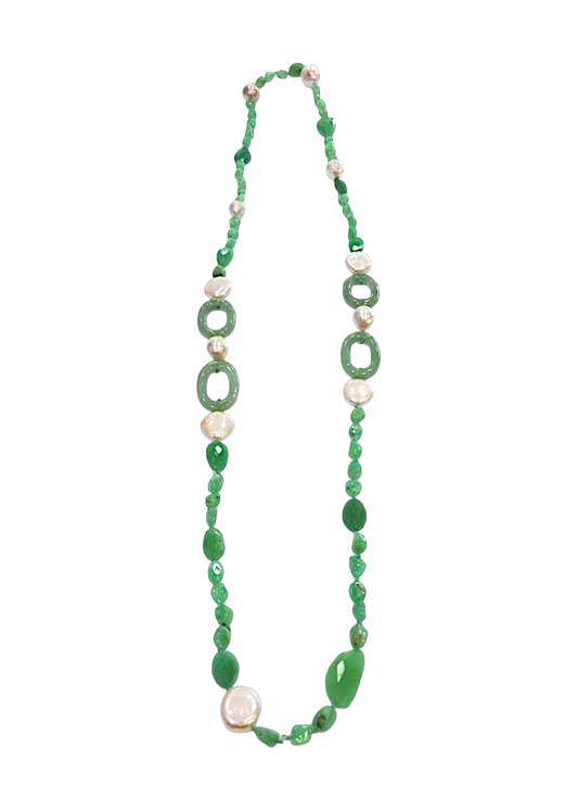 Collana in Avventurina Verde e Perle Barocche – 100 cm