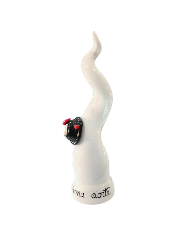 Corno in Ceramica Bianca – Modellato a Mano | 39 cm | “Cu na bbona ciorta”