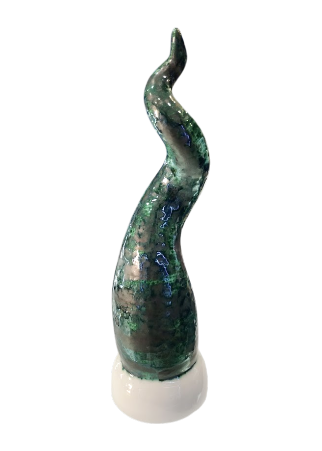 Corno in Ceramica Verde Petrolio – Modellato a Mano | 39 cm