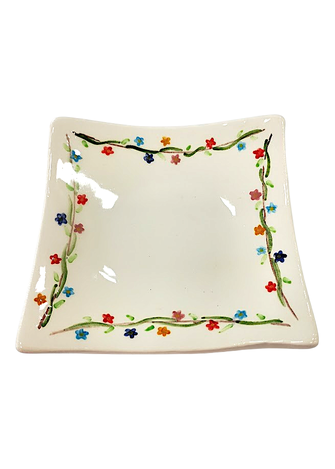Piatto Quadrato in Ceramica Decorato a Mano – 21x21 cm
