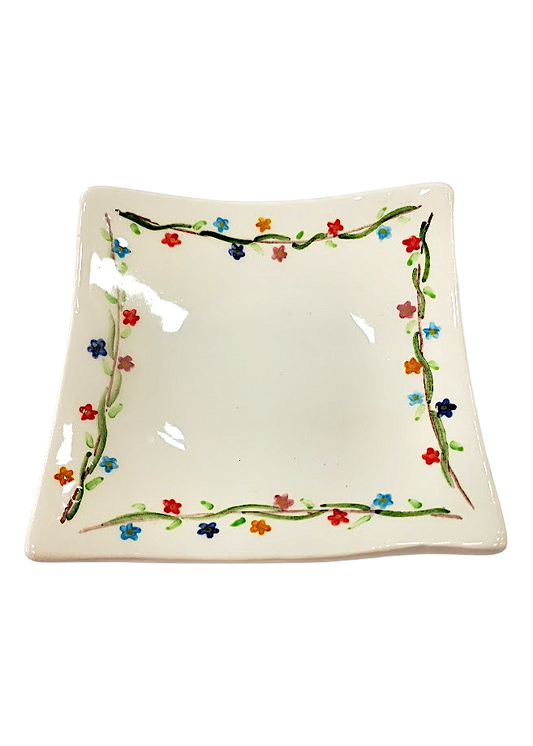 Piatto Quadrato in Ceramica Decorato a Mano – 21x21 cm