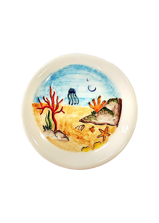 Piattino in Ceramica Decorato – Fondo Marino | 12 cm