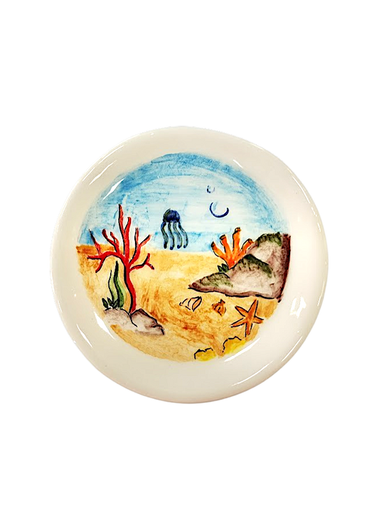Piattino in Ceramica Decorato – Fondo Marino | 12 cm