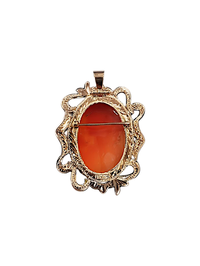 Cameo in Conchiglia Corneola 50 mm – Argento, Oro 9 kt e Rose di Diamanti