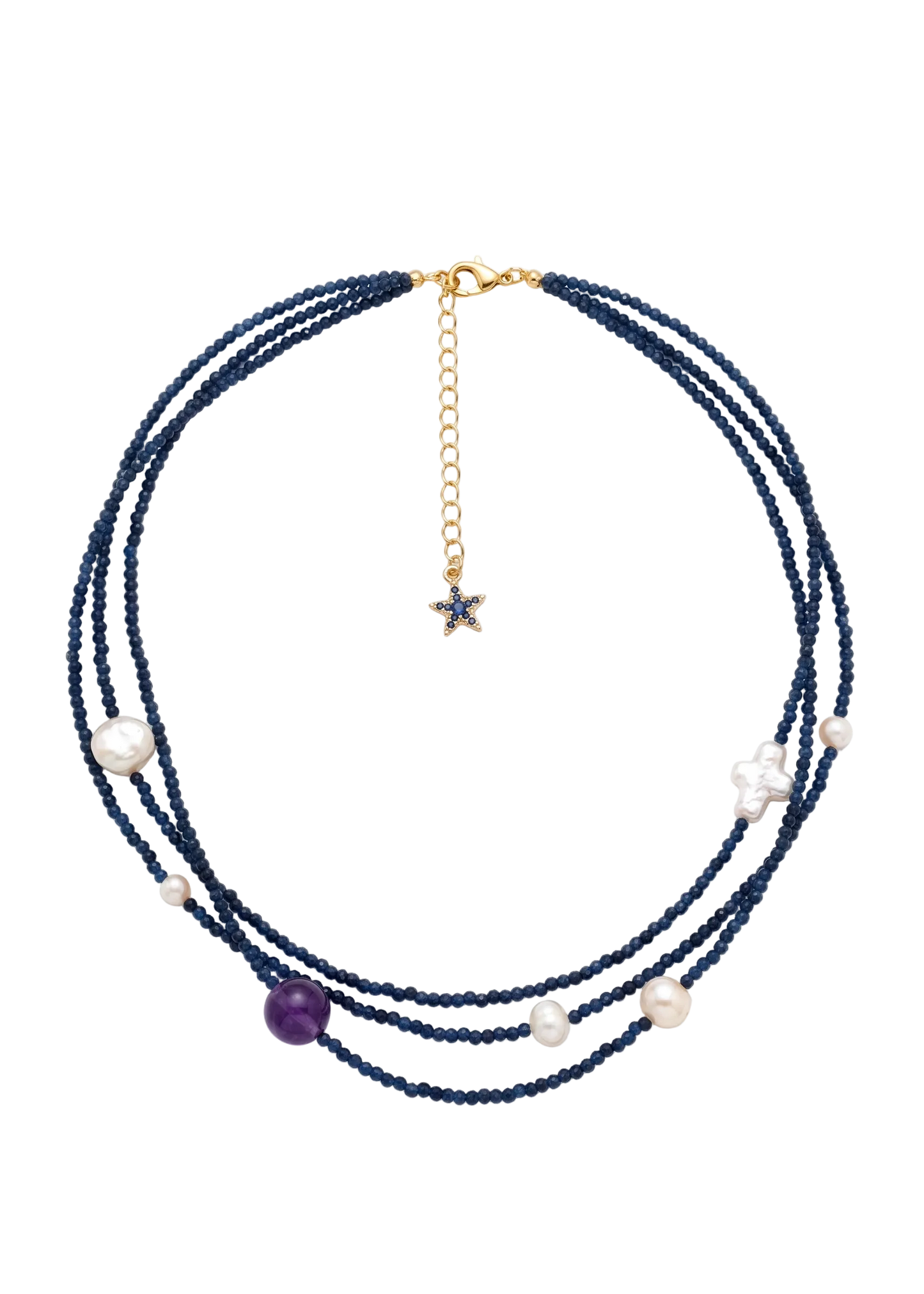 Collana Lucky Stone – Cristalli  Zaffiro, Perle d’Acqua Dolce e Argento 925