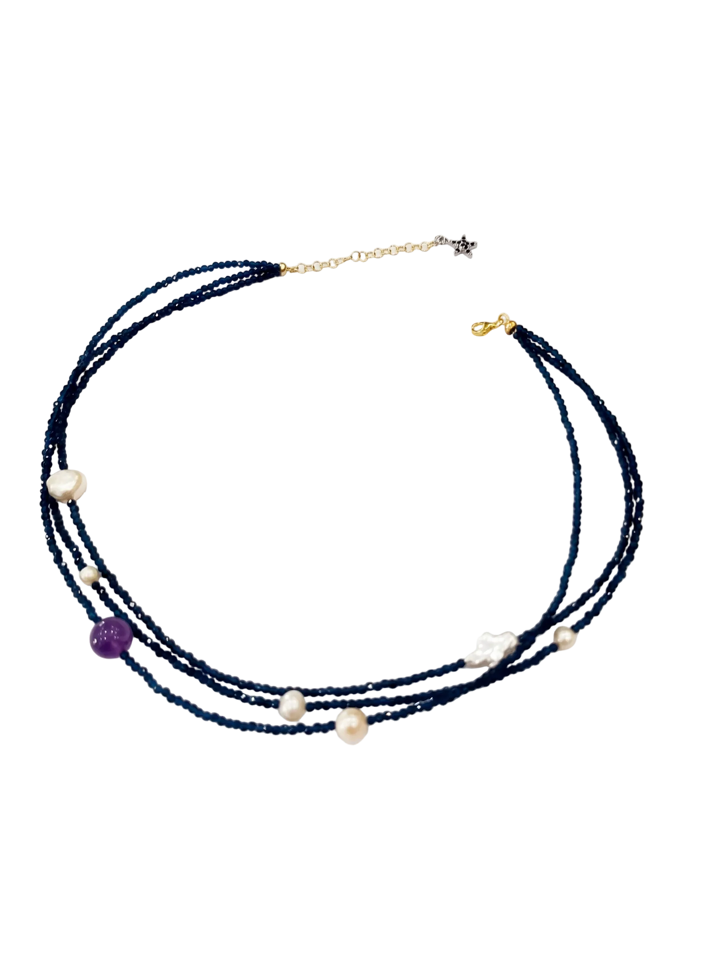 Collana Lucky Stone – Cristalli  Zaffiro, Perle d’Acqua Dolce e Argento 925