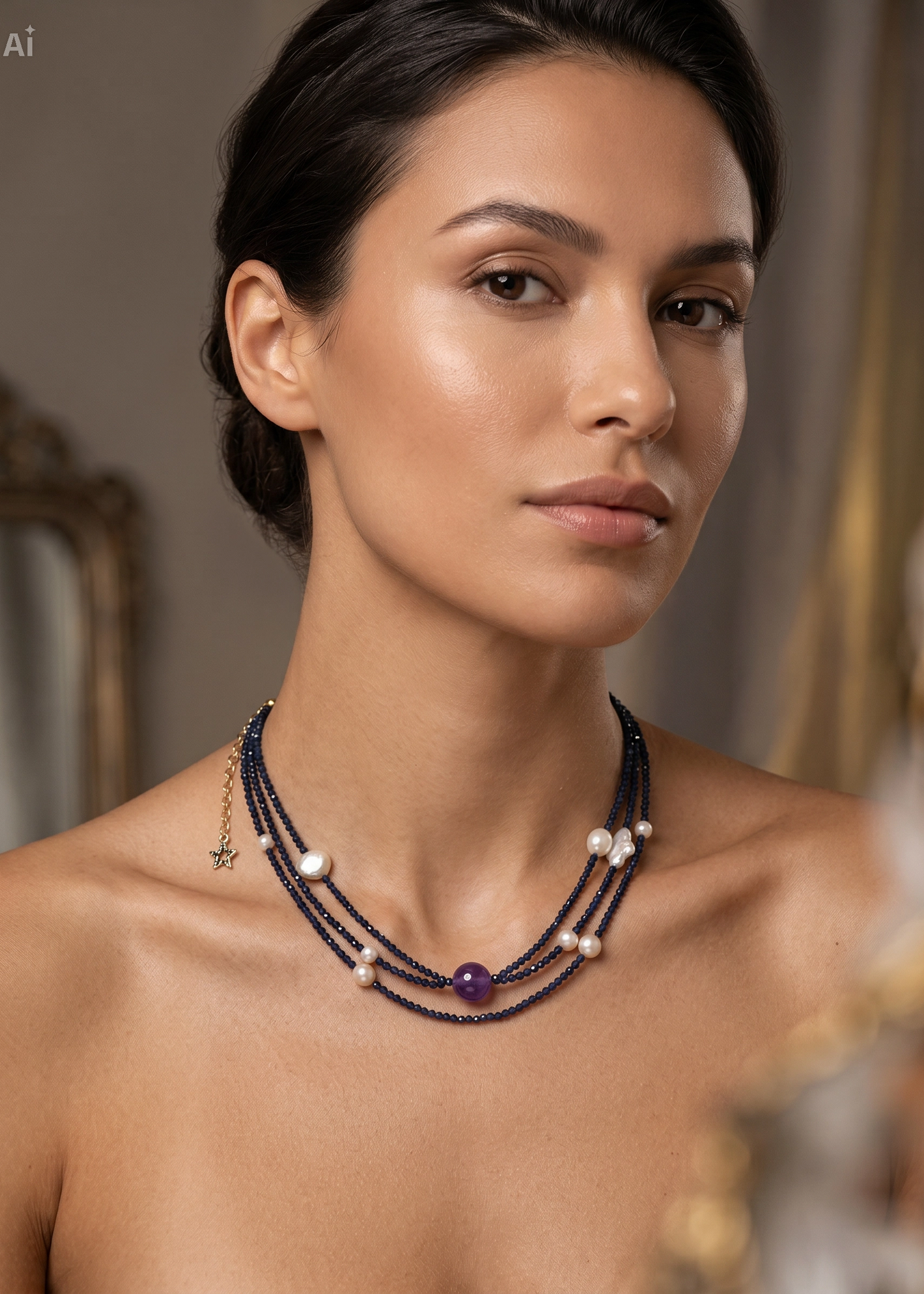 Collana Lucky Stone – Cristalli  Zaffiro, Perle d’Acqua Dolce e Argento 925