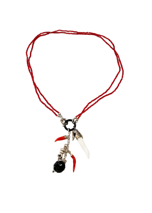 Collana Lucky Stone – Onice, Rubino e Ciondoli Portafortuna – Argento 925