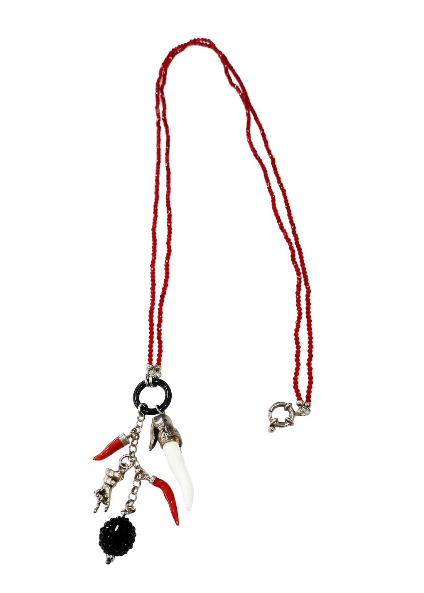 Collana Lucky Stone – Onice, Rubino e Ciondoli Portafortuna – Argento 925