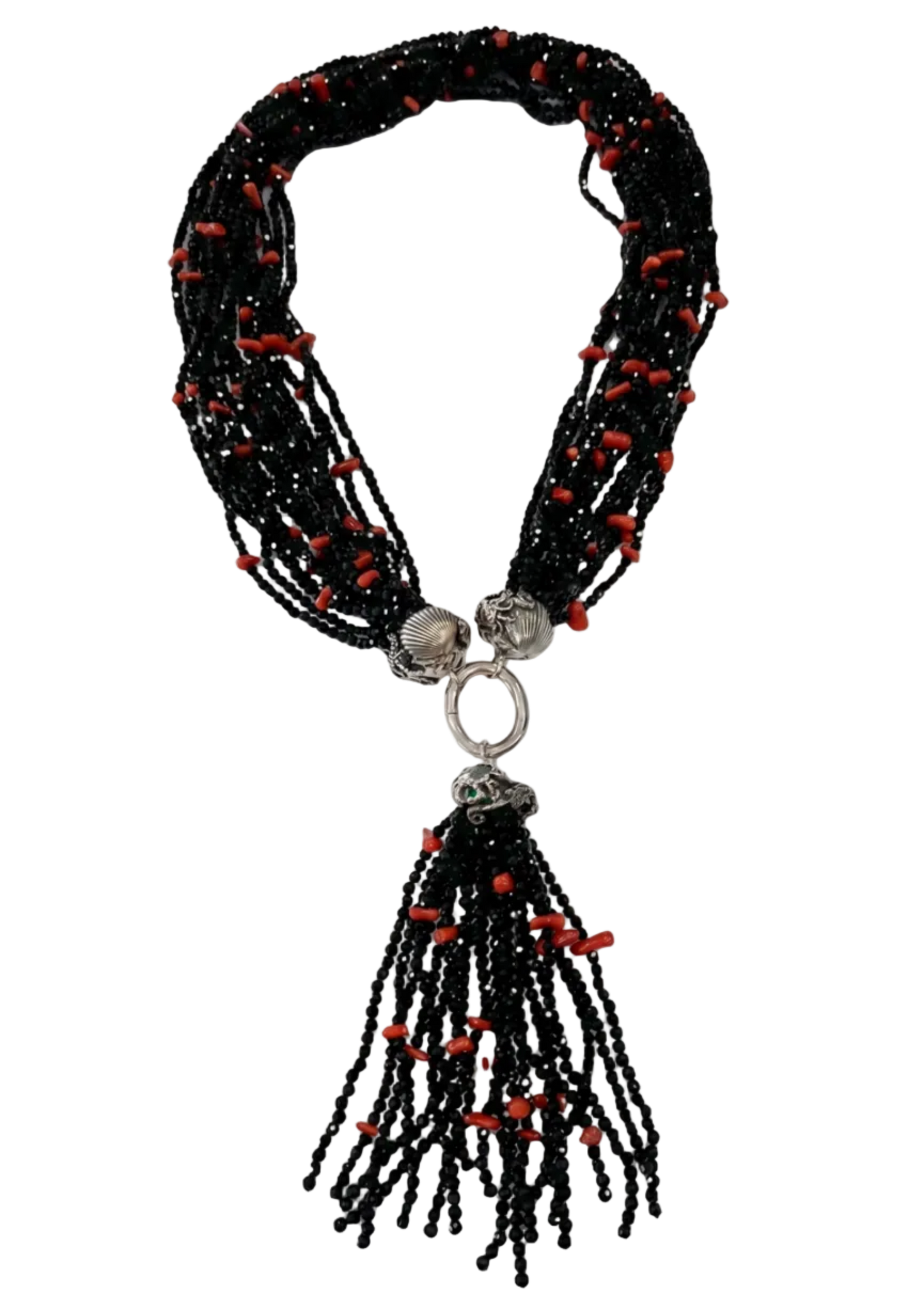 Collana Multifilo in Spinello Faccettato e Corallo Mediterraneo – Argento 925, Soggetti Marini
