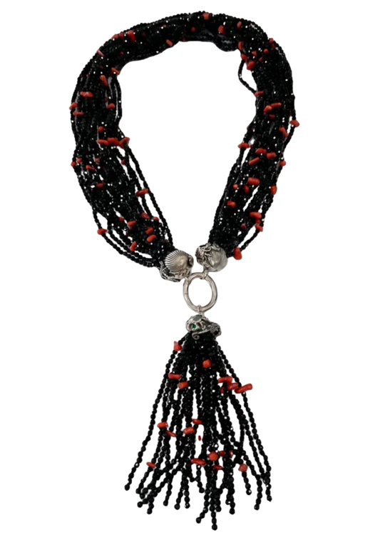 Collana Multifilo in Spinello Faccettato e Corallo Mediterraneo – Argento 925, Soggetti Marini
