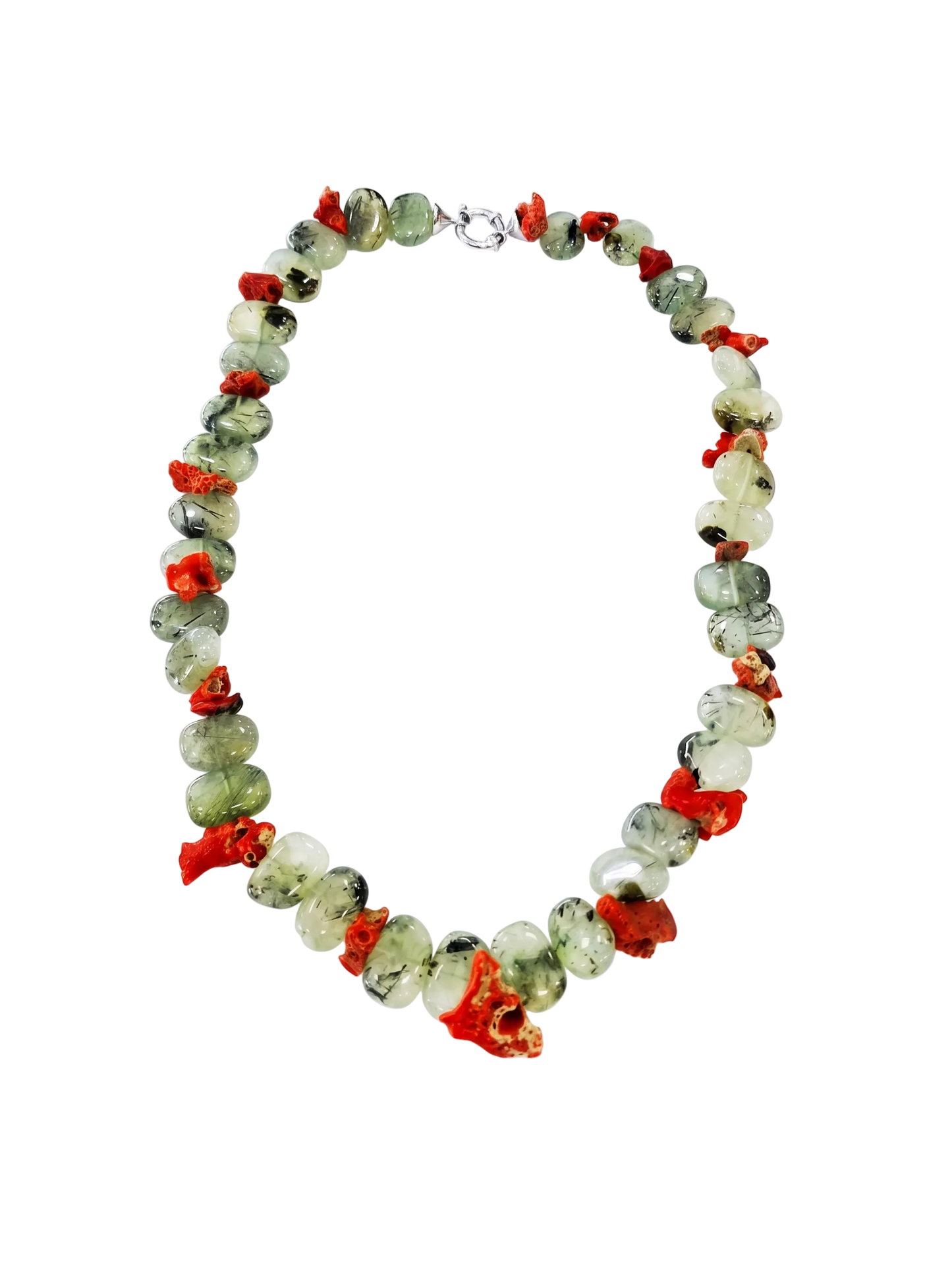 Collana in Corallo Mediterraneo Spezzato e Prinite – 60 cm –Argento 925 - Lavorazione Artigianale