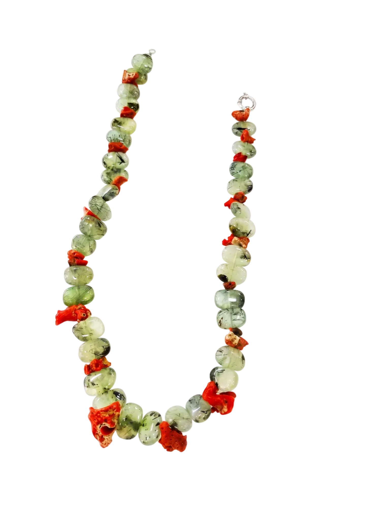 Collana in Corallo Mediterraneo Spezzato e Prinite – 60 cm –Argento 925 - Lavorazione Artigianale