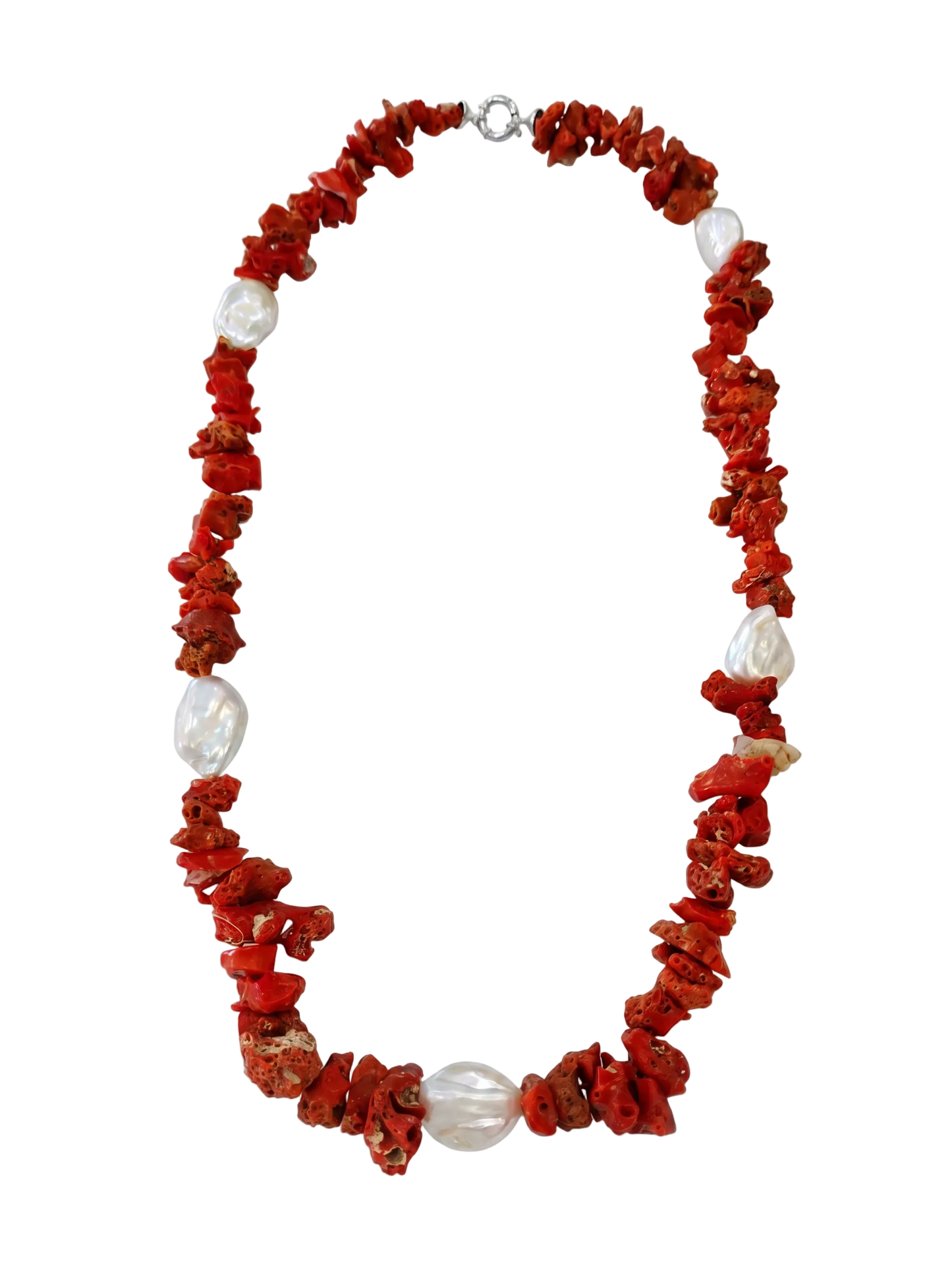 Collana in Corallo Mediterraneo Spezzato e Perle Barocche cm 70  – Lavorazione Artigianale