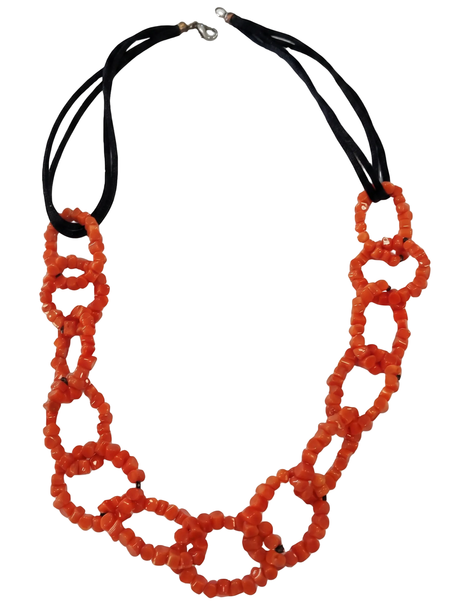 Collana in Corallo Mediterraneo Cupolini e Cordino in Seta – Argento 925 (50 cm)